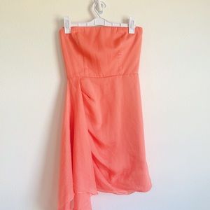 gianni bini coral strapless ruched mini dress!